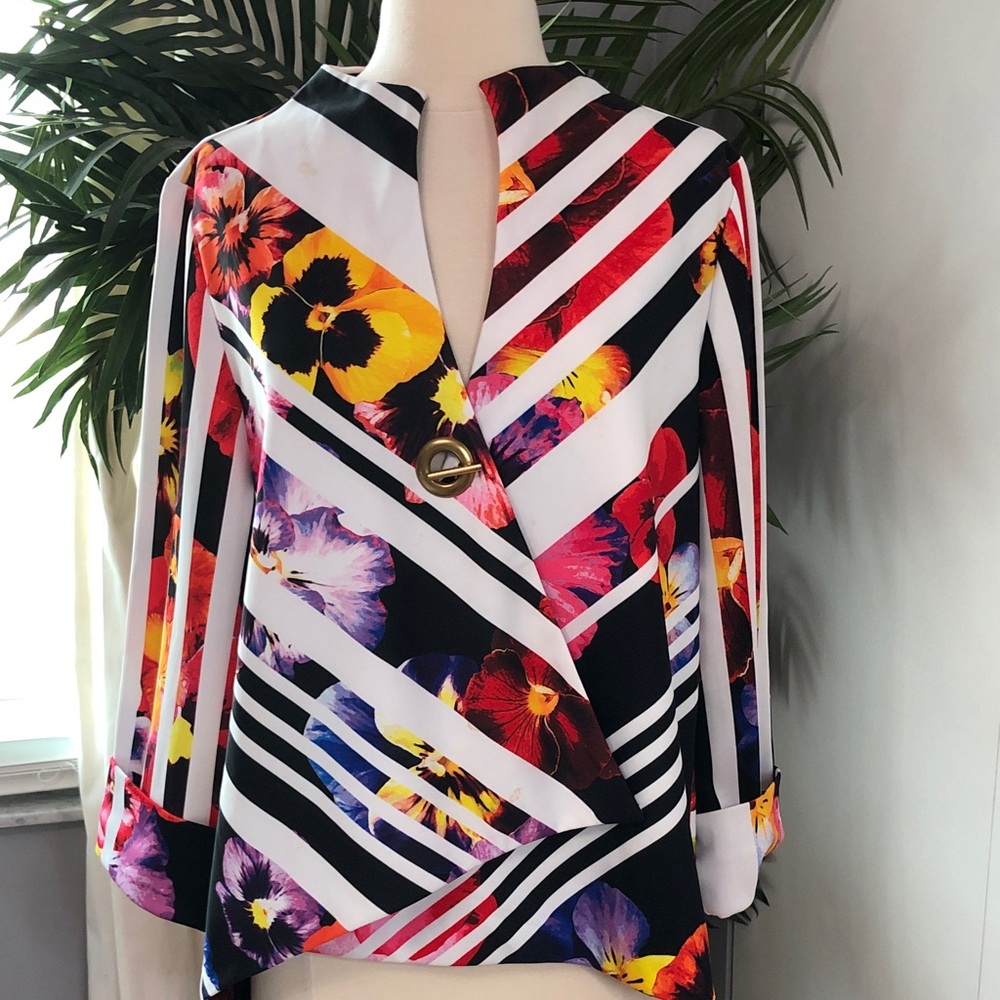 Joseph Ribkoff Multicolor Floral Striped Blouse